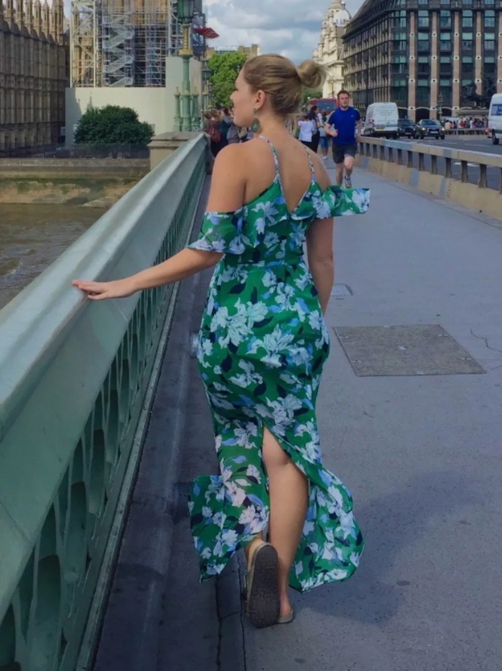 Floral Off-Shoulder Green Maxi Dress - Picture 2 of 3